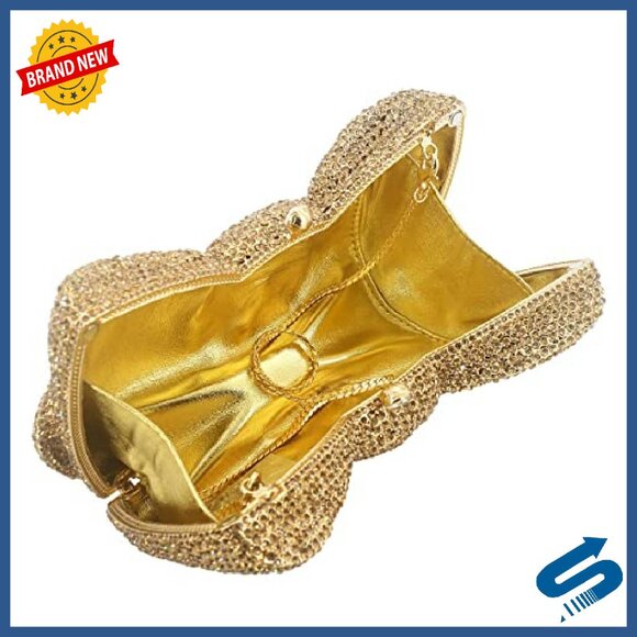 Rhinestone Crystal Bow Evening Clutch with Chain Formal Party Wedding